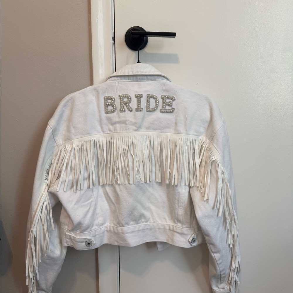 White Jean Jacket with Fringe Details